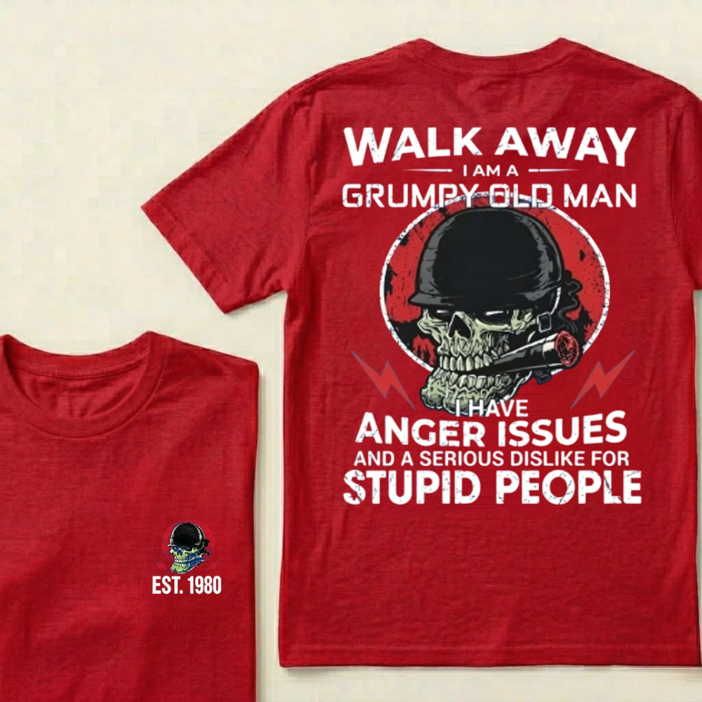 Custom EST.Year Walk Away I Am A Grumpy Old Man Skull Graphic T‑Shirt
