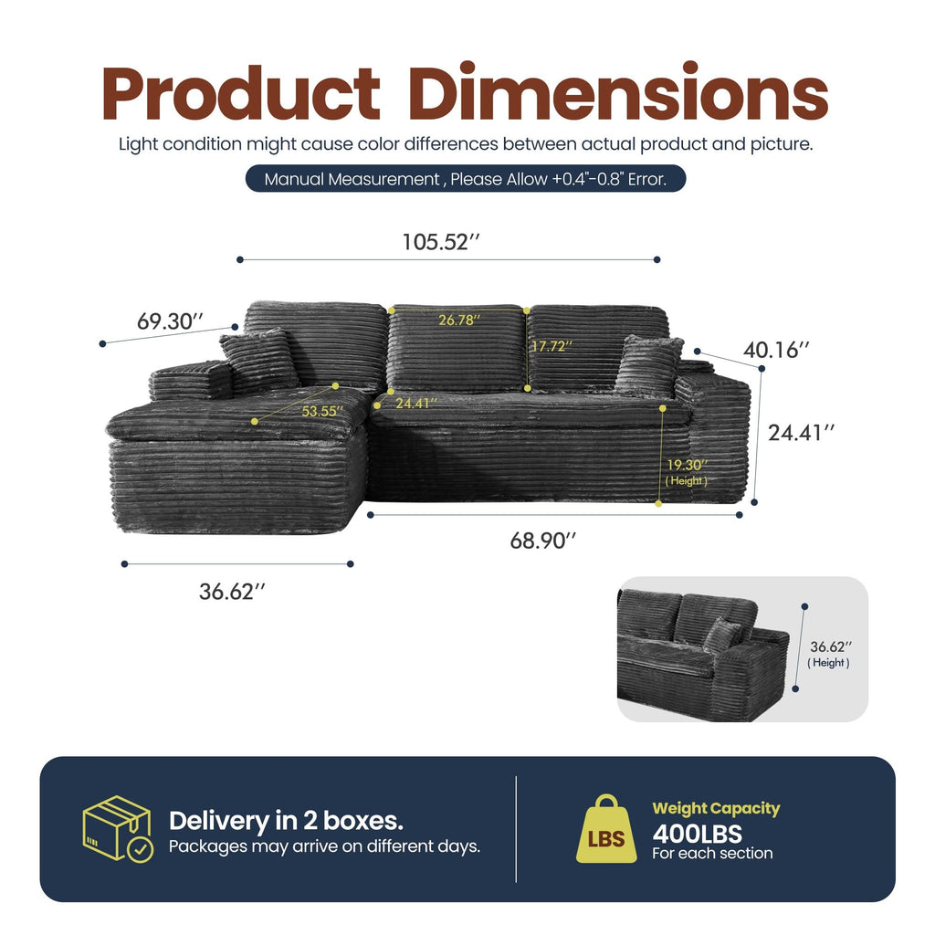 Modular Sectional Sofa with Chaise,Deep Seat Cloud Couch, Modern L-Shape