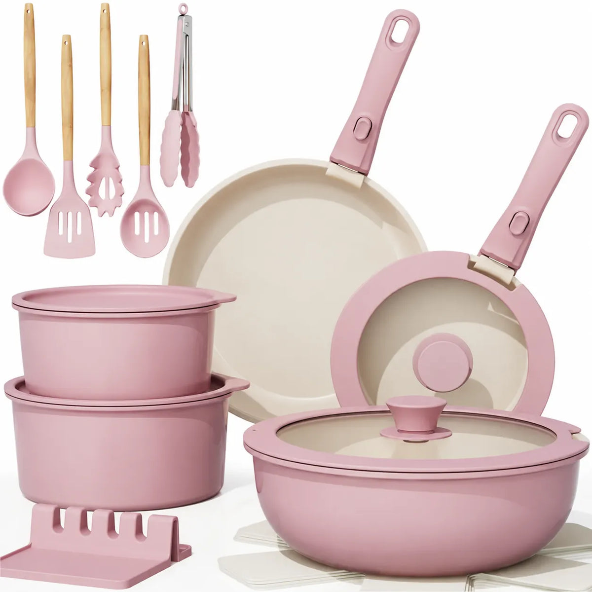 20-Piece Non-Stick Aluminium Pots and Pans Set with Detachable Handle – Oven-Safe, Dishwasher-Safe and Stackable Cookware for Modern Kitchens and Motorhomes