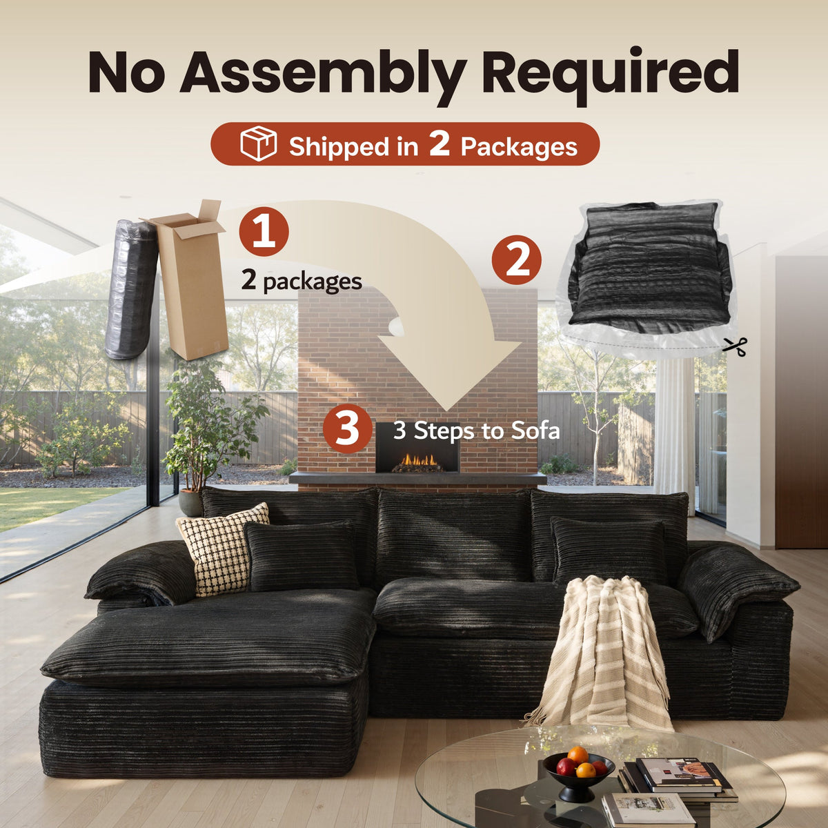 Modular Sectional Sofa with Chaise,Deep Seat Cloud Couch, Modern L-Shape